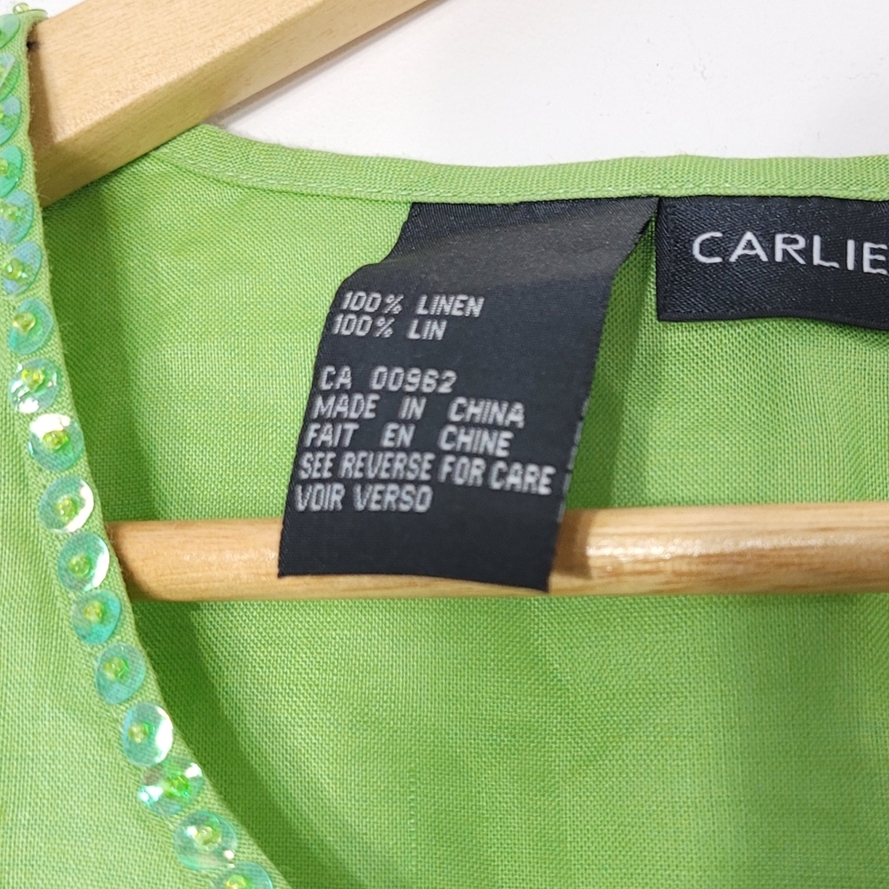Carlie's Court Women's Green 100% Linen Sleeveless Scoop Neck Lightweight Top S - Picture 7 of 11